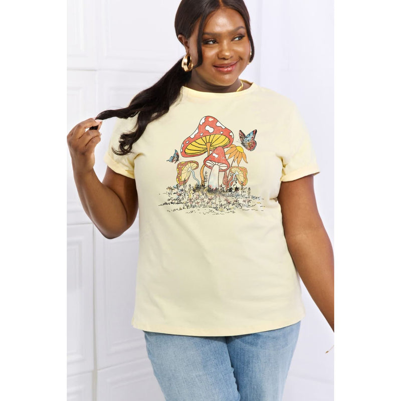 Simply Love Mushroom & Butterfly Graphic Cotton T-Shirt