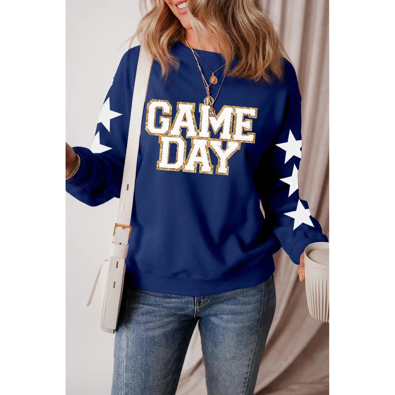 GAME DAY Star Round Neck Long Sleeve Sweatshirt