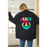 Multi Color Lettering Peace Symbol Button Up Shirt