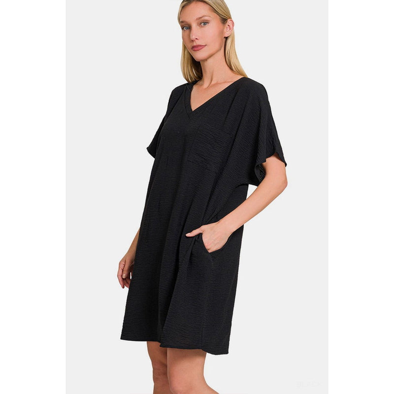 Zenana V-Neck Tee Dress with Pockets