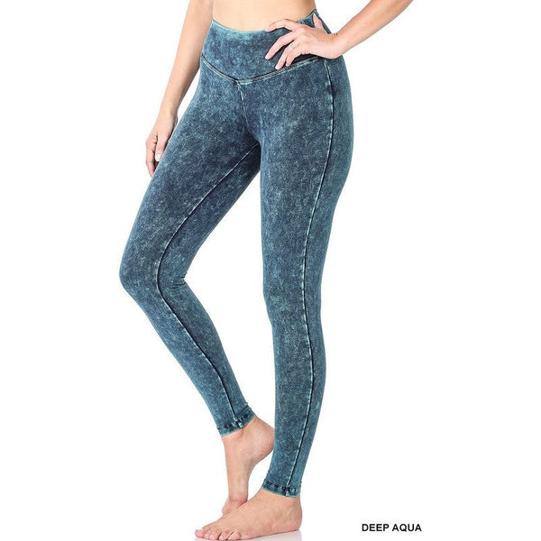 Mineral Washed Wide Waistband Yoga Leggings