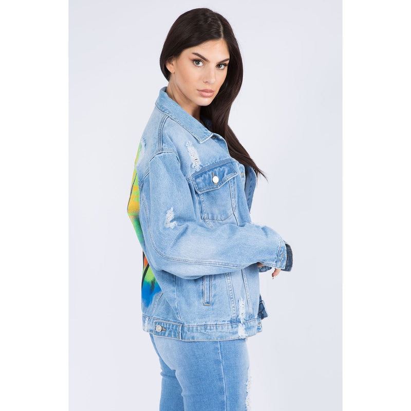 American Bazi Painted Back Distressed Denim Jacket