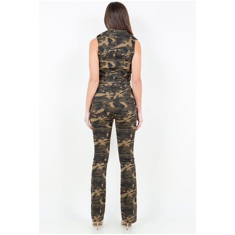 American Bazi V-Cut Ruched Camo Flare Pants