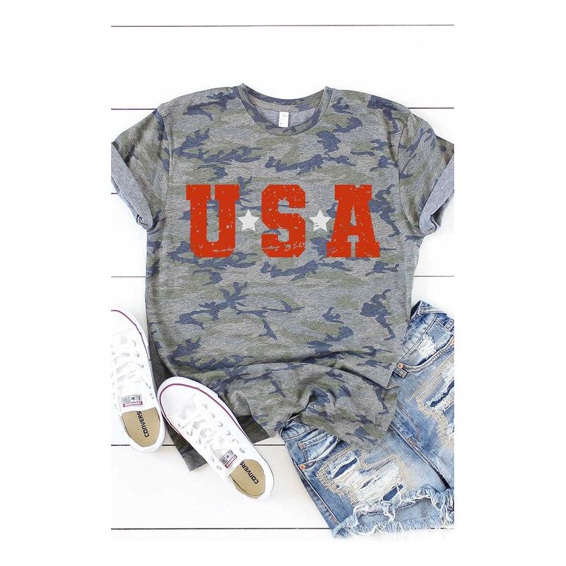 USA with Silver Stars Graphic Tee Camo