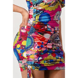 PRINTED ONE SHOULDER MINI DRESS