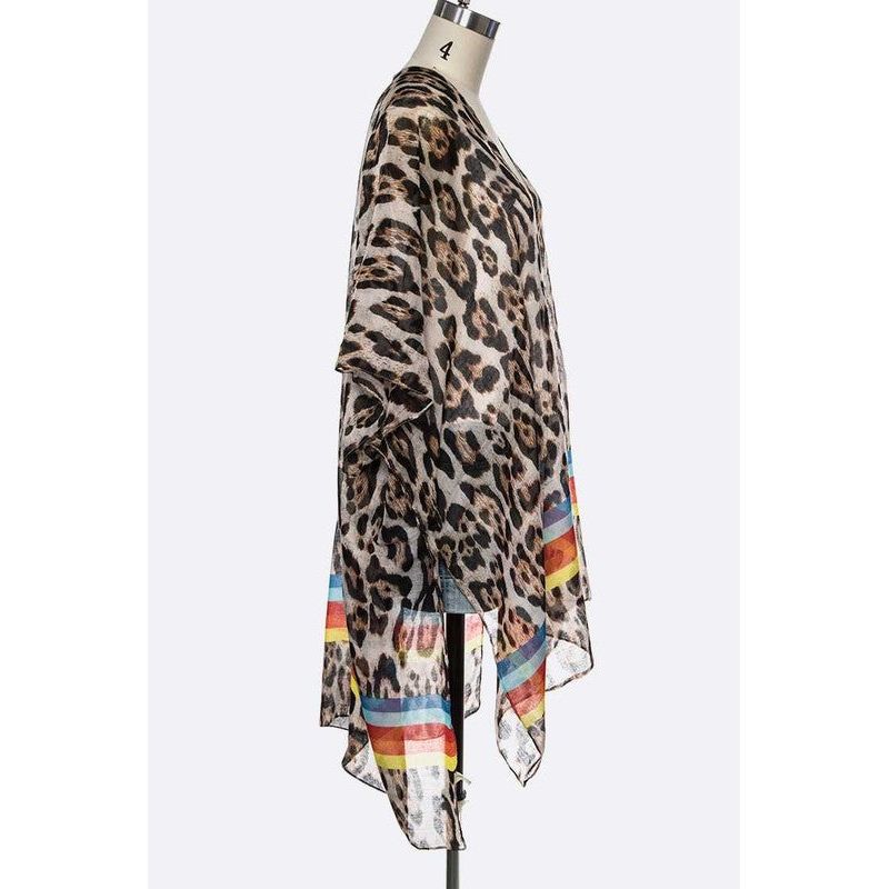 Color Stripe Leopard Kimono