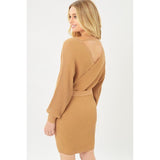 Off Shoulder Wrap Belted Ribbed Knit Dress