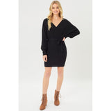 Off Shoulder Wrap Belted Ribbed Knit Dress