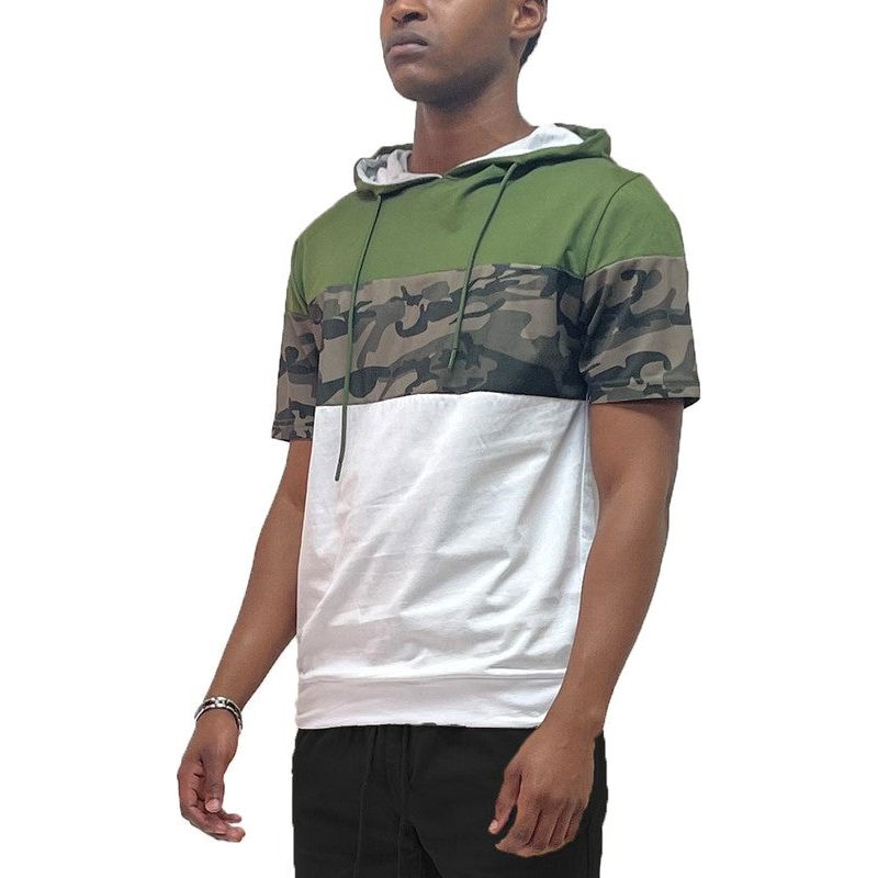 Camo and Solid Design Block Hooded Shirt