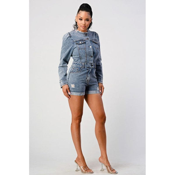 LONG SLEEVE DENIM ROMPER