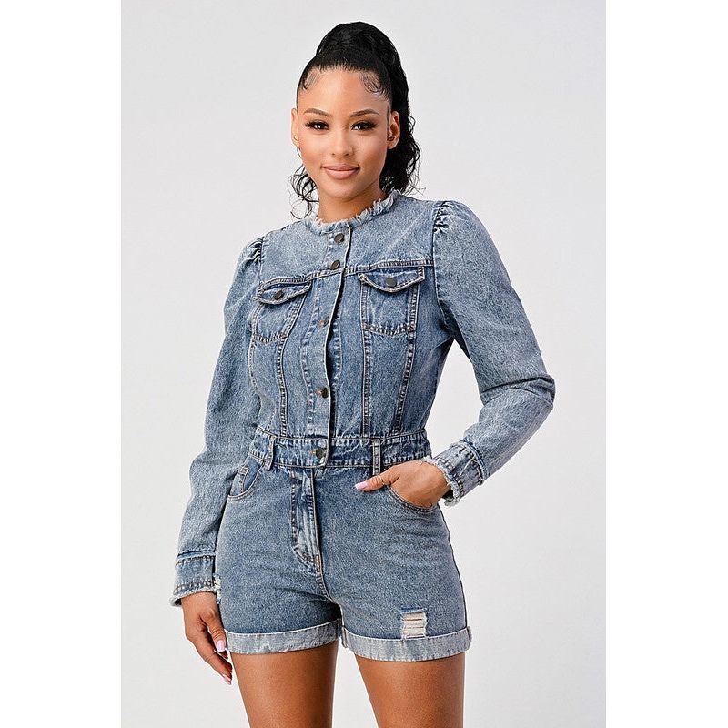 LONG SLEEVE DENIM ROMPER