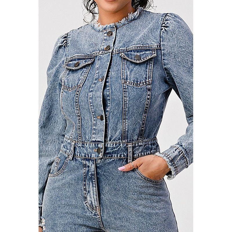 LONG SLEEVE DENIM ROMPER