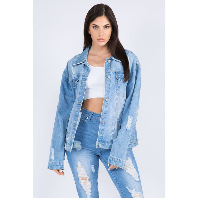 American Bazi Painted Back Distressed Denim Jacket