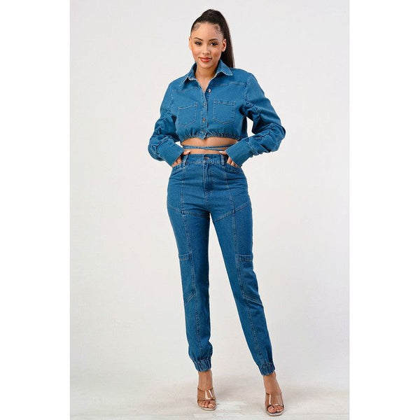 CASUAL CROPPED LONG SLEEVE DENIM JACKET