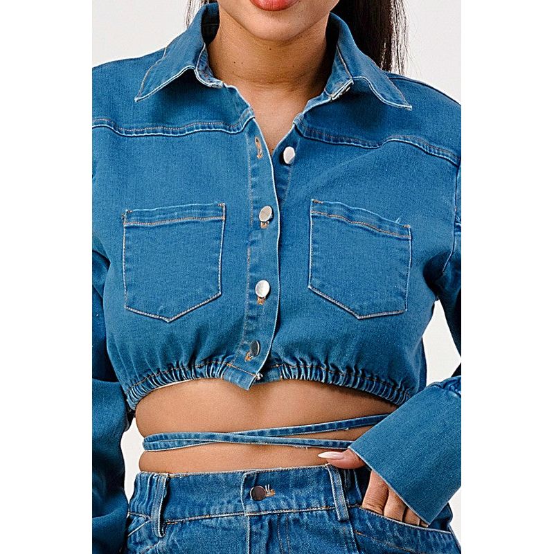 CASUAL CROPPED LONG SLEEVE DENIM JACKET