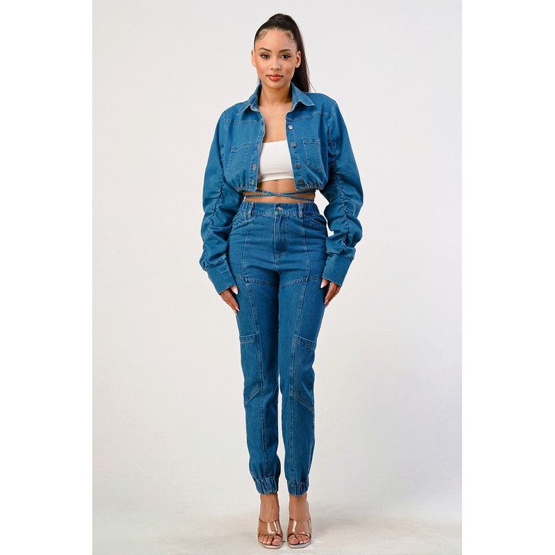 CASUAL CROPPED LONG SLEEVE DENIM JACKET