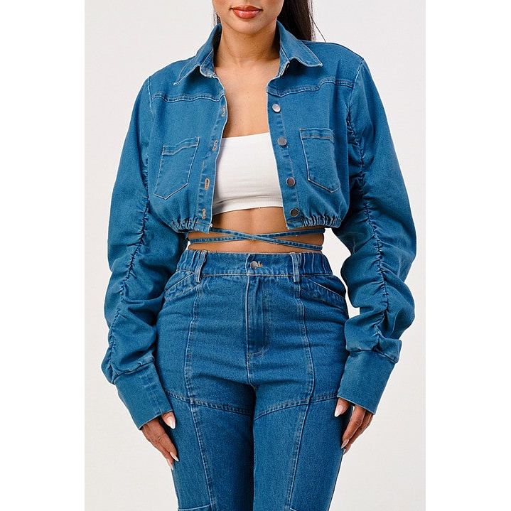 CASUAL CROPPED LONG SLEEVE DENIM JACKET