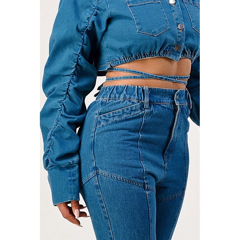 CASUAL CROPPED LONG SLEEVE DENIM JACKET