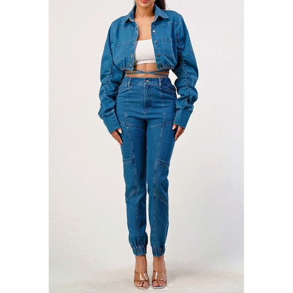 CASUAL CROPPED LONG SLEEVE DENIM JACKET