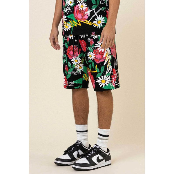 All Over Rose Bloom Print Shorts