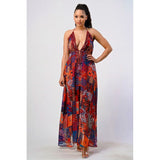 Bohemian print sequin lace trim maxi dress