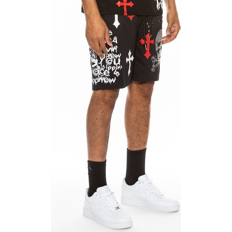 Mens Chrome Cross Skull Shorts