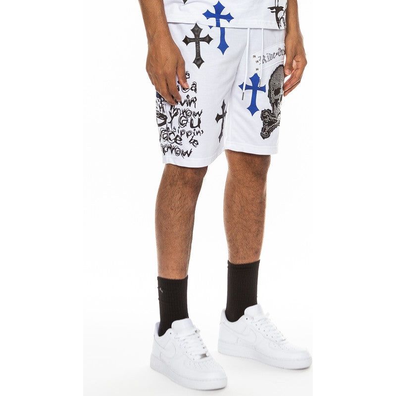 Mens Chrome Cross Skull Shorts