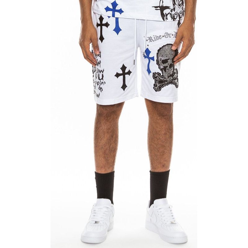 Mens Chrome Cross Skull Shorts