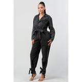 ATHINA BLACK WASHED DENIM TIE DETAIL JUMPSUIT