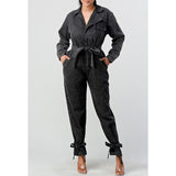 ATHINA BLACK WASHED DENIM TIE DETAIL JUMPSUIT