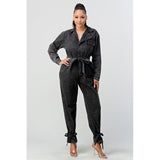 ATHINA BLACK WASHED DENIM TIE DETAIL JUMPSUIT