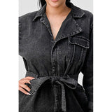 ATHINA BLACK WASHED DENIM TIE DETAIL JUMPSUIT