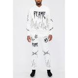 Flame Fire Chenille Hoodie Sweat Set