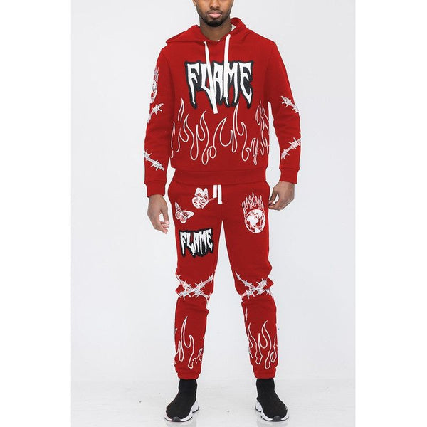 Flame Fire Chenille Hoodie Sweat Set