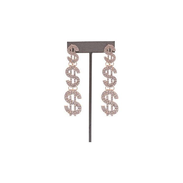 RHINESTONE MONEY SIGN DROP EARRINGS