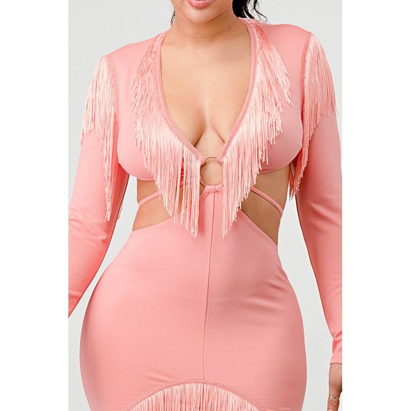 SWEETHEART TASSEL BANDAGE DRESS