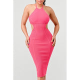 HALTER HOLLOW OUT BODYCON BANDAGE DRESS