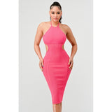 HALTER HOLLOW OUT BODYCON BANDAGE DRESS