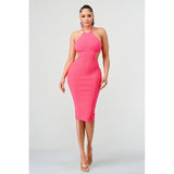 HALTER HOLLOW OUT BODYCON BANDAGE DRESS