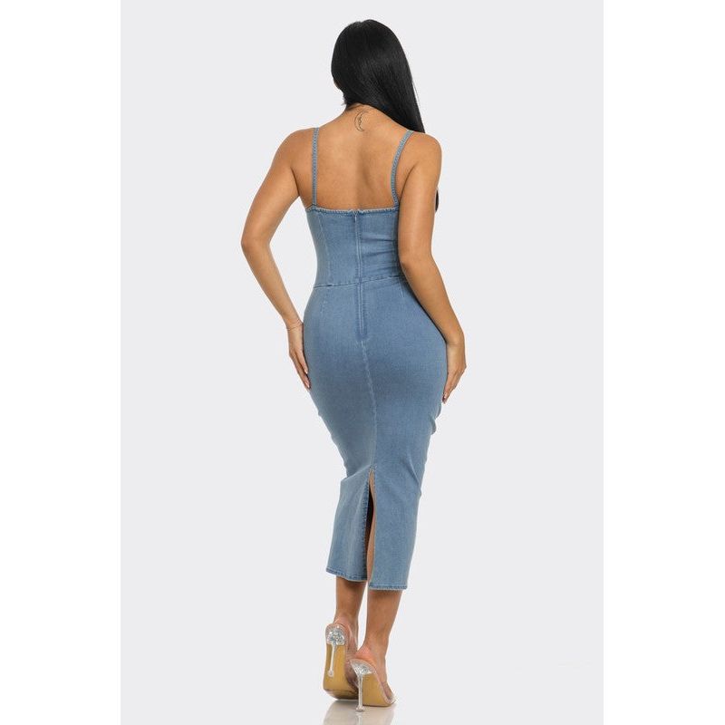 ATHINA CASUAL LIGHT WASHED DENIM MIDI DRESS