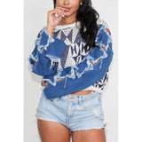 STAR SLEEVE KNIT DENIM CONTRAST TOP