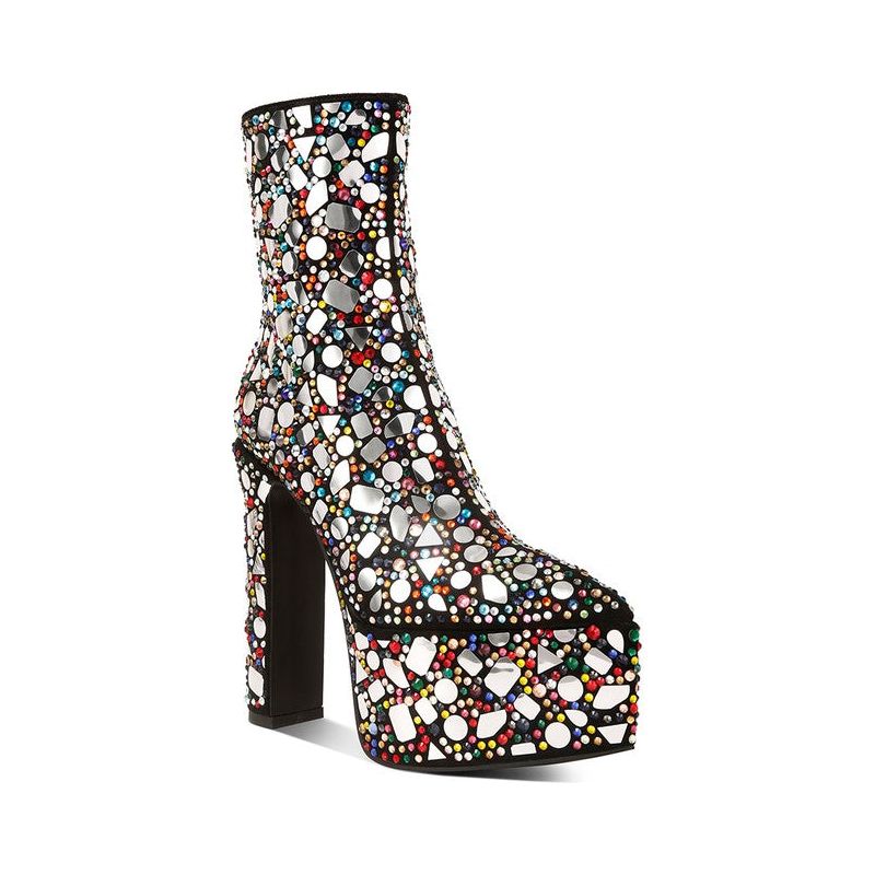 Fancy Mirror Embellished Platform High Heel Boots