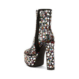 Fancy Mirror Embellished Platform High Heel Boots