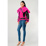 Statement pink Faux Fur Aviator Jacket