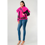 Statement pink Faux Fur Aviator Jacket