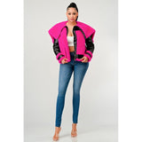 Statement pink Faux Fur Aviator Jacket