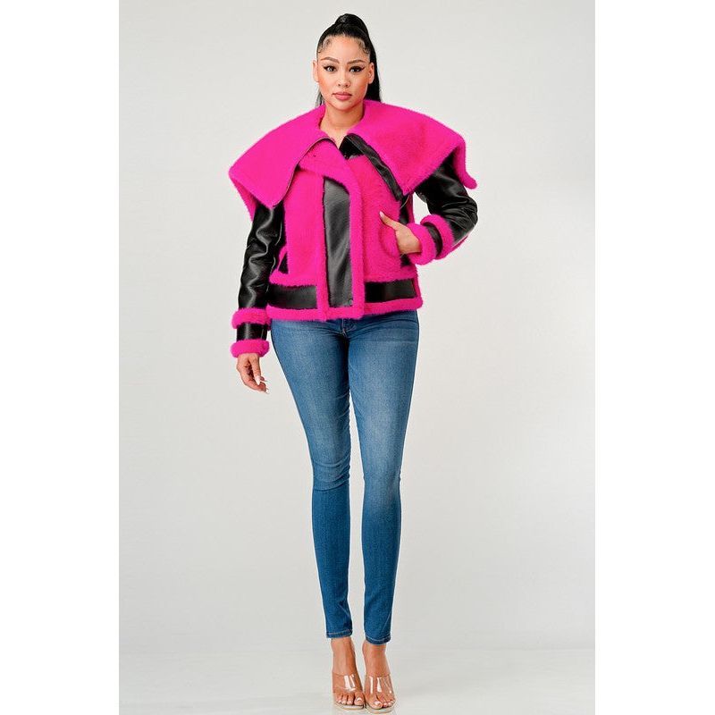 Statement pink Faux Fur Aviator Jacket