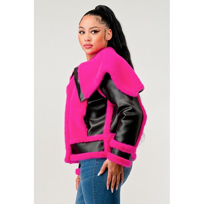 Statement pink Faux Fur Aviator Jacket