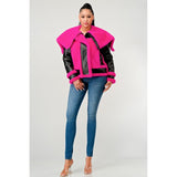 Statement pink Faux Fur Aviator Jacket