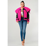 Statement pink Faux Fur Aviator Jacket